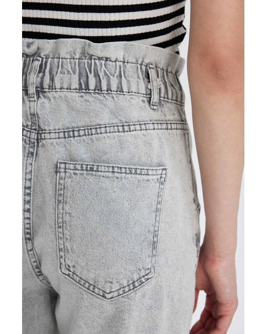 Defacto Gray Paperbag jeanshose mit hoher taille und geradem bein in knöchellänge b8224ax24sp