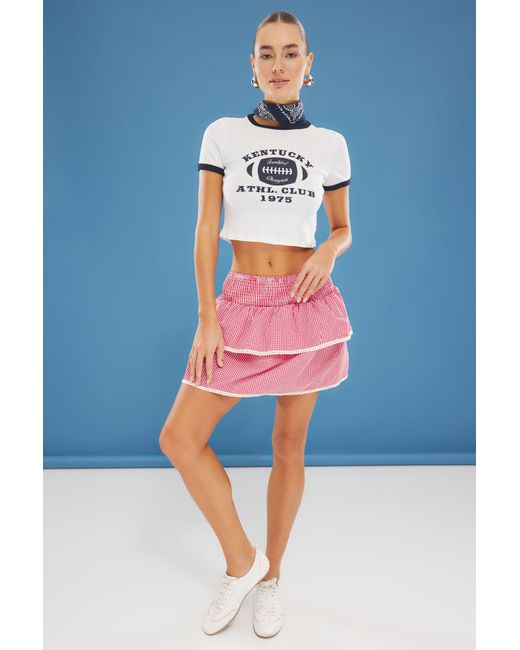 Trendyol Blue Roter Gewebter Minirock Mit Rüschensaum – Gingham-Muster, Gesäß Für Damen