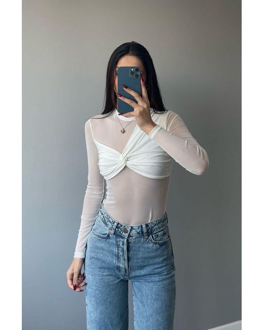Laluvia Gray Weiße Bluse Mit Raffungen Für Damen