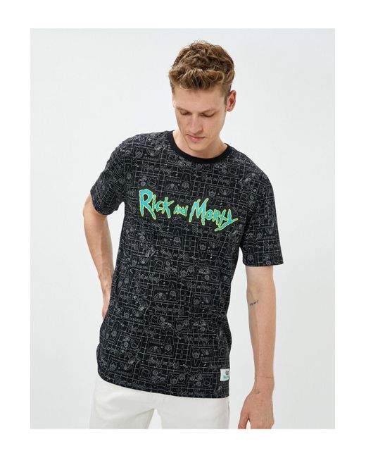 Koton Rick und morty t-shirt aus lizenzierter, bedruckter baumwolle in Black für Herren
