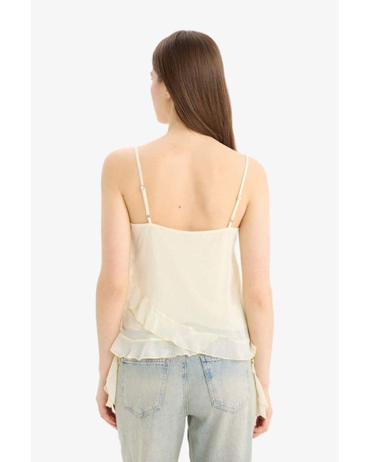 Defacto Natural Regular Fit Chiffon-Trägerbluse Mit V-Ausschnitt Für Damen