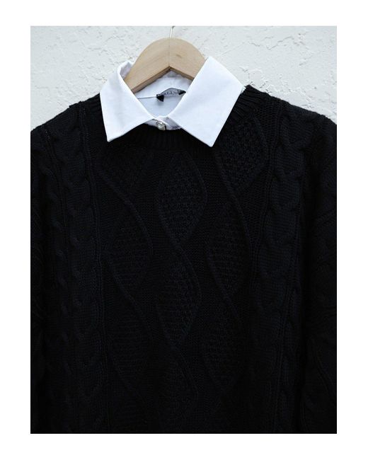 Modamorfo Black Lässiger Strickpullover Für Den Winter Mit Wabenmuster – Für Damen