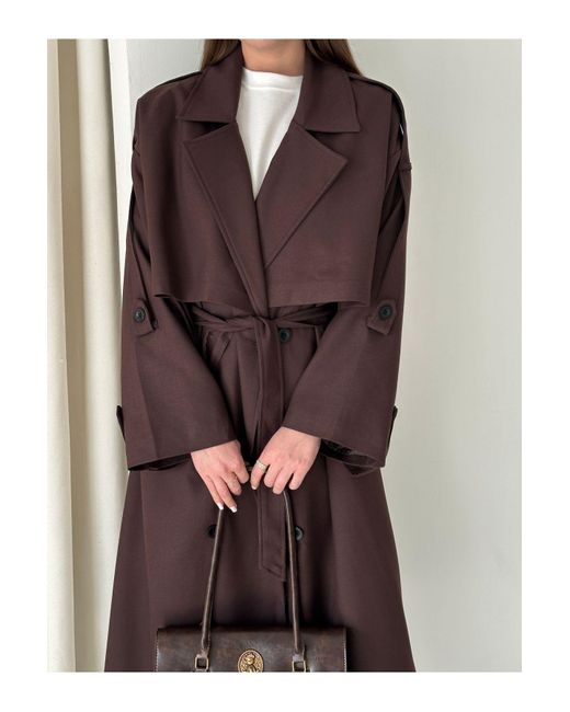 Laluvia Black Bitterbrauner Lucky Button Detaillierter Übergroßer Trenchcoat 9476 Für Damen