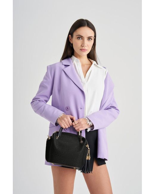 Lucky Bees Purple Gemusterte Hand- Und Umhängetasche Für Damen