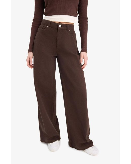 Defacto Red Weites Bein Gabardine Palazzo Hose Weites Bein Normale Taille Standardlänge Taschen E4381Ax25Sp Für Damen