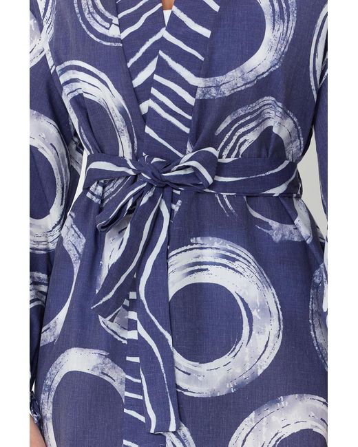Trendyol Blue Mini-kimono und kaftan aus 100 % gewebter baumwolle mit geometrischem muster und gürtel