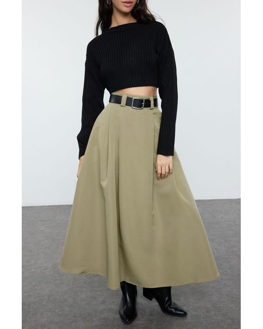 Trendyol Green Khakifarbener Plissierter Maxirock Für Damen