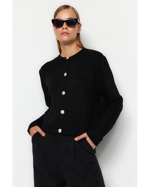 Trendyol Black Strick-Cardigan – Jacken-Look, Basic-Modell Für Damen
