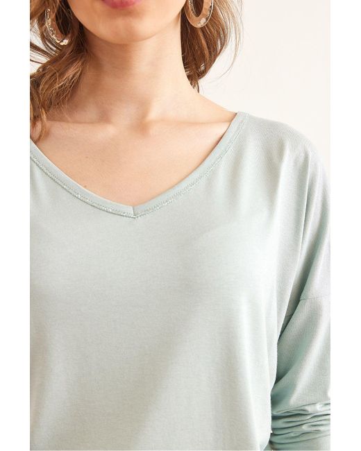Olalook Gray Bluse Aus Viskose Mit V-Ausschnitt, Wassergrün Und Silberfarben, Mit Nähten Blz- 19002747 Für Damen