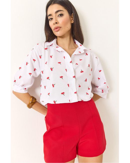 Bianco Lucci Red Hemd Mit Minimalistischem Muster Und Wassermelonenärmeln, Reguläres Hemd 1686 Für Damen