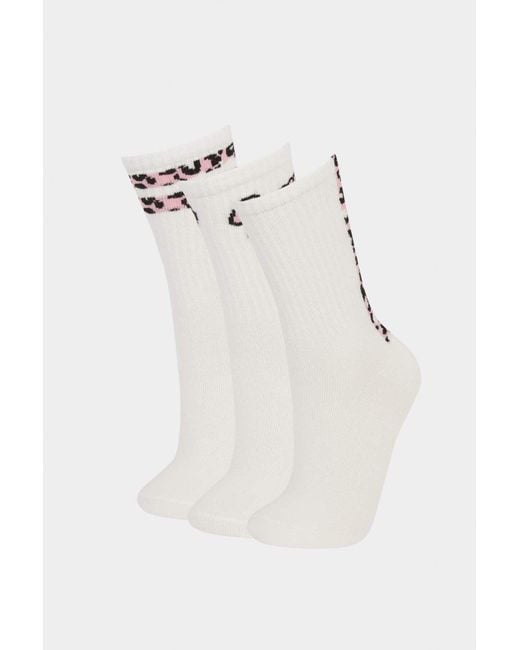 Defacto White 3-Teilige Lange Baumwollsocken Für Mädchen E6267A8Ns Für Damen