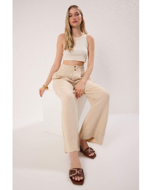 Trendyol Natural Braune Accessoire-Detaillierte Flache Stilvoll-Hausschuhe Für Damen