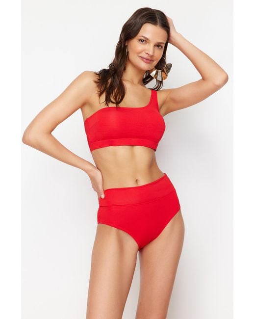 Trendyol Red Es one-shoulder-bikini-set mit hoher taille und normaler länge