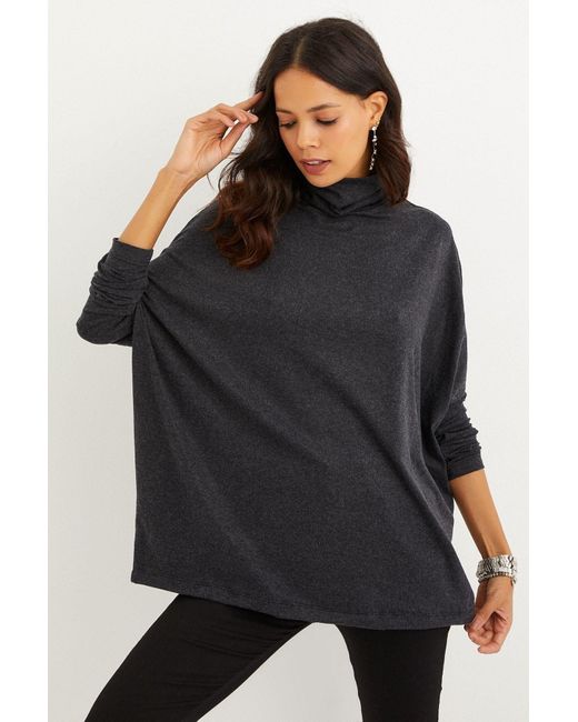 Cool & Modest Black Anthrazitfarbene Fischerbluse Mit Fledermausärmeln Für Damen