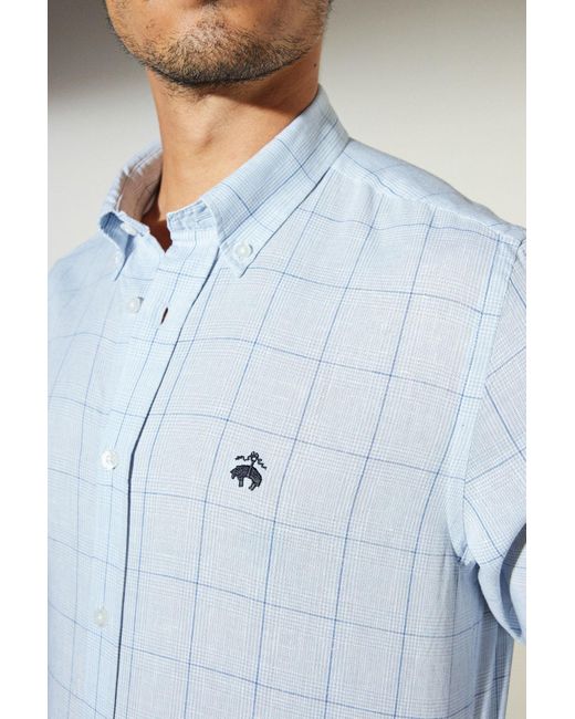 Brooks Brothers Kariertes Slim-Fit-Hemd Aus Leinen Mit Geknöpftem Reversmuster Für Herren in Blue für Herren