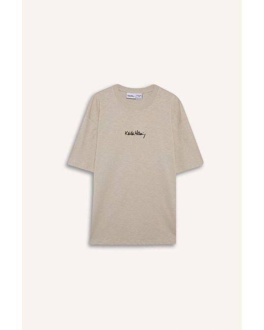 Defacto Keith Haring Comfort Regular Fit Bequeme Passform Rundhalsausschnitt Rückenbedrucktes Kurzarm-T-Shirt Z7012Az25S Für Herren in Blue für Herren