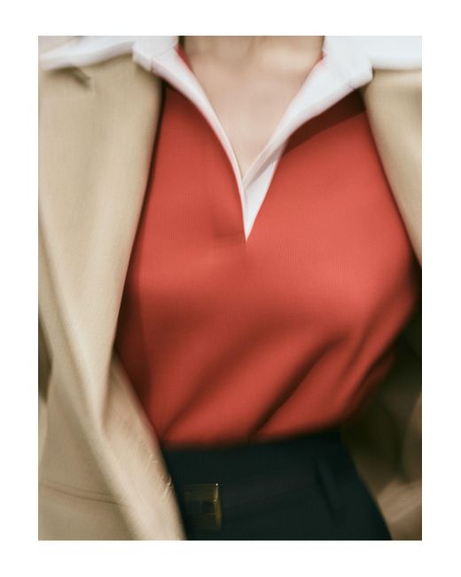Koton Red Strickpullover Mit Polokragen, Farbkontrast, Doppelstoff, Lange Ärmel Für Damen
