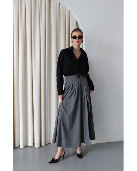 Laluvia Gray Grauer Rock Mit Zwei Gürteln 251016 Für Damen