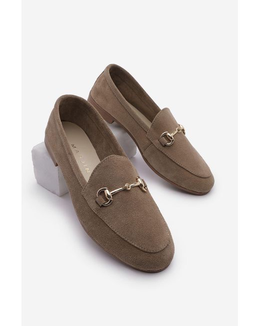 Marjin Brown Loafer Aus Echtem Leder Mit Kette – Tanle Tan Wildleder-Freizeitschuhe Für Damen