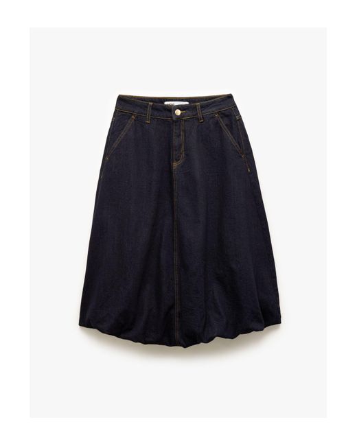 Koton Blue Denim-Midi-Ballonrock Mit Knopftaschen Und Detaillierten Details Für Damen