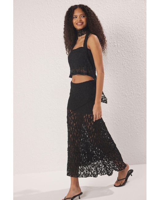 Trendyol Black Schwarzer Strukturierter Maxi-Strickrock Für Damen