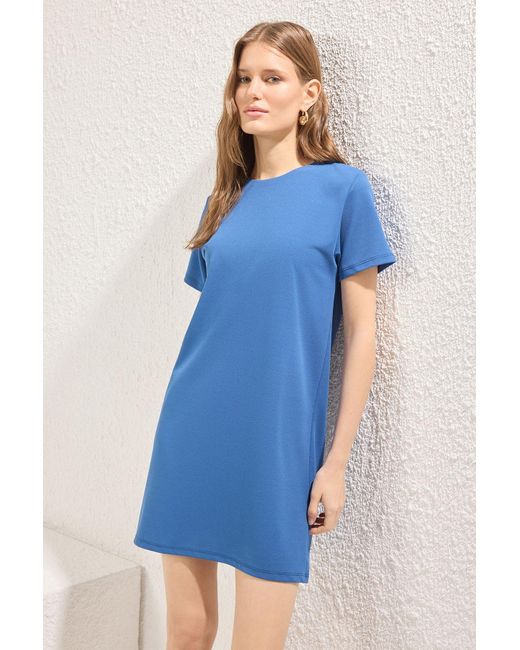 Trendyol Blue Shift/Straight Mini-Strickkleid Für Damen