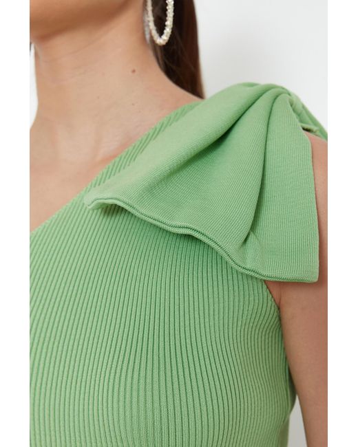 Trendyol Green Minte bluse mit schleife und einem arm