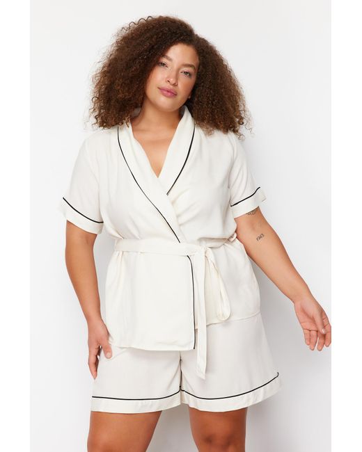 Trendyol White S gewebtes pyjama-set mit schnürung und paspelierung