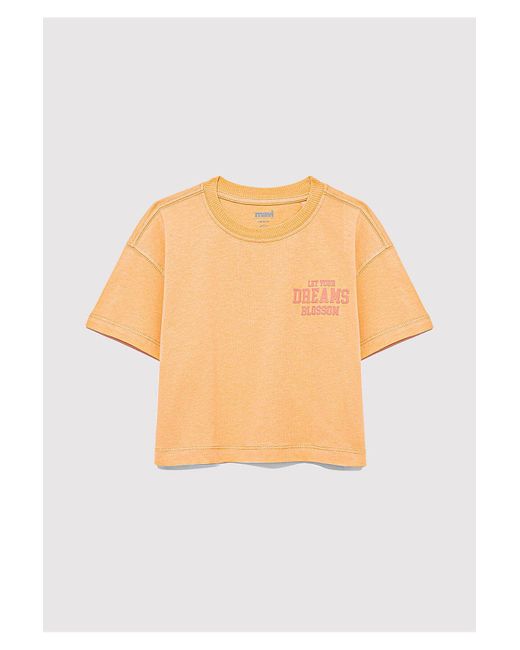 Mavi White Bedrucktes Orangefarbenes T-Shirt Mit Lockerer Passform Lockerer, Entspannter Passform -84657 Für Damen