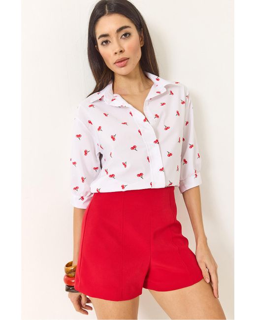 Bianco Lucci Red Hemd Mit Minimalistischem Muster Und Wassermelonenärmeln, Reguläres Hemd 1686 Für Damen