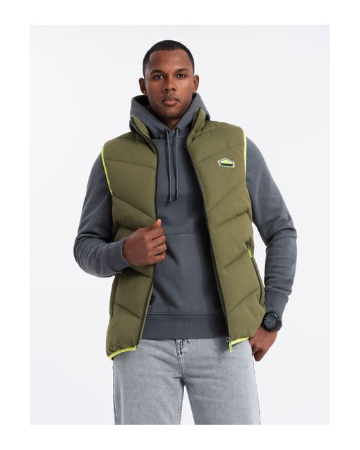 Ombre Gesteppte Ärmellose Jacke Mit Neon-Akzenten Oliv V5 Für Herren in Green für Herren
