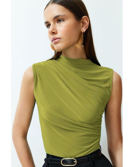 Trendyol Green Apfelgrüne, Dehnbare Strickbluse Mit Nullärmeln Und Kordelzug Für Damen