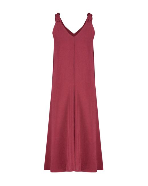 Trendyol Red Bordeauxrotes, Bequem Geschnittenes Midi-Gewebekleid Mit V-Ausschnitt Für Damen