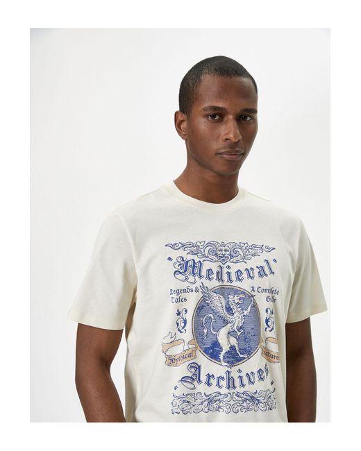 Koton Kurzarm-T-Shirt Mit Rundhalsausschnitt Und Slogan-Print Für Herren in White für Herren