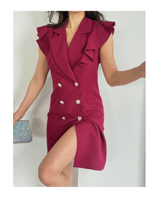 ZF BUTİK Pink Jackenkleid Mit Rüschenkragen Für Damen