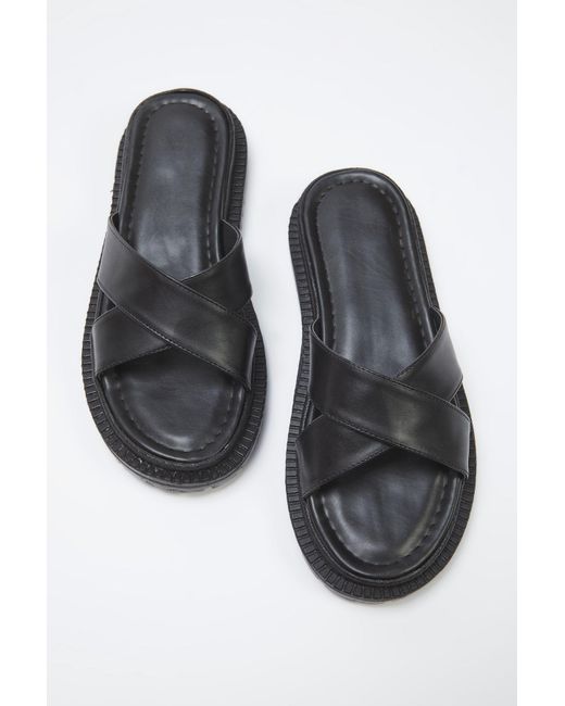 Trendyol Black Schwarze, Extra Bequeme, Flache Hausschuhe Mit Kreuzriemen Für Damen