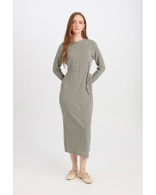 Defacto Green Langärmliges Midikleid Mit Normaler Passform Für Damen