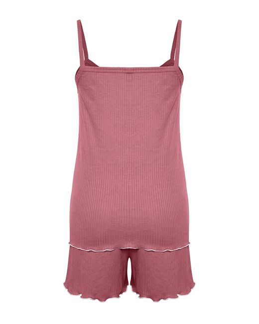 Trendyol Pink Pyjama-set mit kordel und seilriemen "dry rose" – schleifendetail