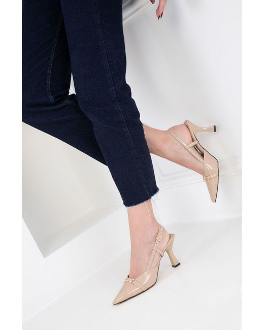 Soho Blue Beigefarbene Lackleder Klassische Schuhe Mit Absatz Für Damen