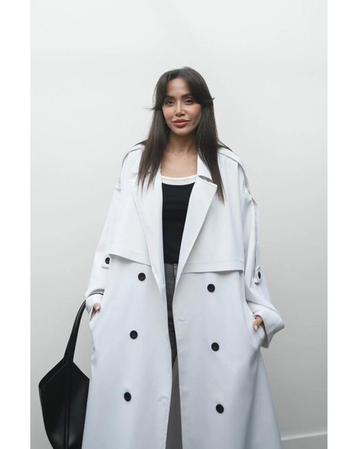 My Blog Gray Weißer Übergroßer Trenchcoat Mit Lucky Button-Detail-9476 Für Damen