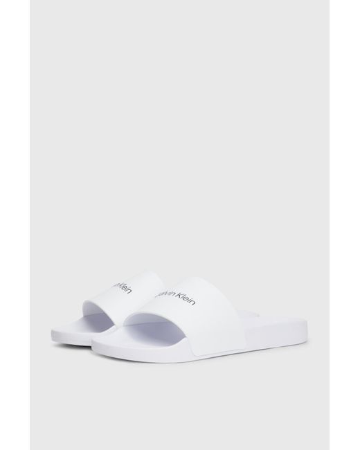 Calvin Klein Slipper mit markenlogo, gummisohle, synthetikmaterial, , geeignet für den strand und den täglichen gebrauch hm0 in White für Herren