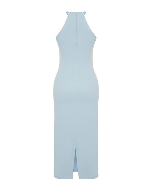 Trendyol Blue Es tailliertes neckholder-midikleid aus webstoff