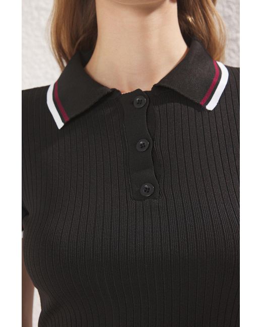 Trendyol Black Schwarze/Braune Basic-Polo-Strickwaren Mit Dünnem Blusen-Doppelpack Für Damen