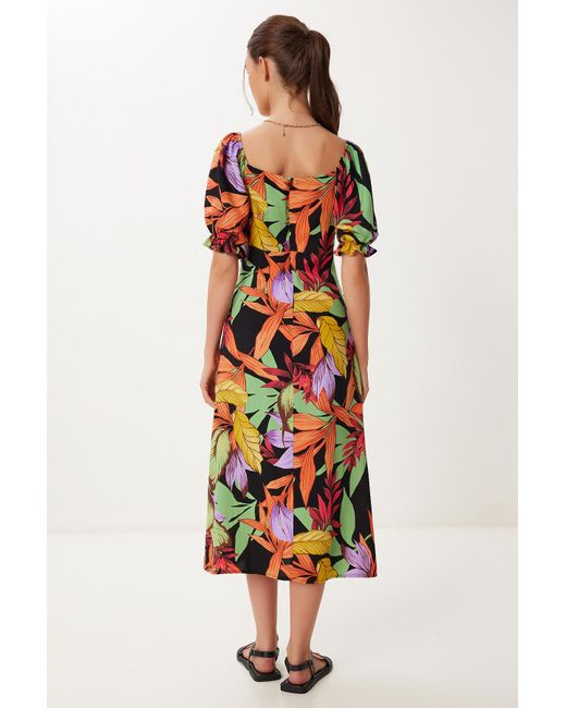 Happiness İstanbul Orangefarbenes, Schwarzes, Gemustertes Sommer-Viskosekleid Für Damen