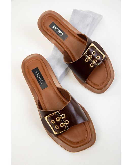 Soho Brown Braune Hausschuhe Aus Echtem Leder Für Damen