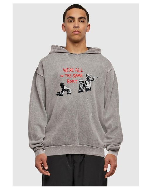 Merchcode Brandalised – Übergroßer Kapuzenpullover „In The Same Boat“ Mit Säurewaschung Für Herren in Gray für Herren
