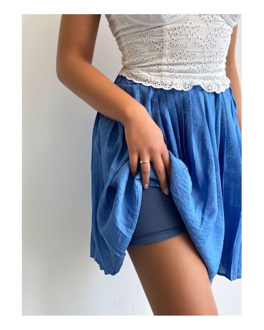 BEJNA Blue Blauer, Strukturierter, Plissierter Minirock Aus Modal Mit Shorts Für Damen