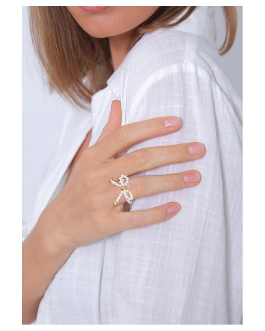 Elli Jewelry White Ring muschelkernperle schleife 925 silber vergoldet