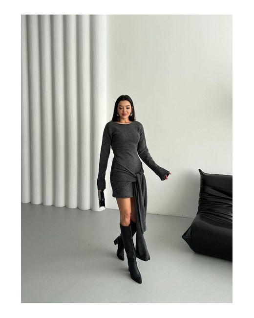 Laluvia Black Anthrazitfarbenes, Kurzes Kleid Mit Schnürung Vorne – 7123 Für Damen