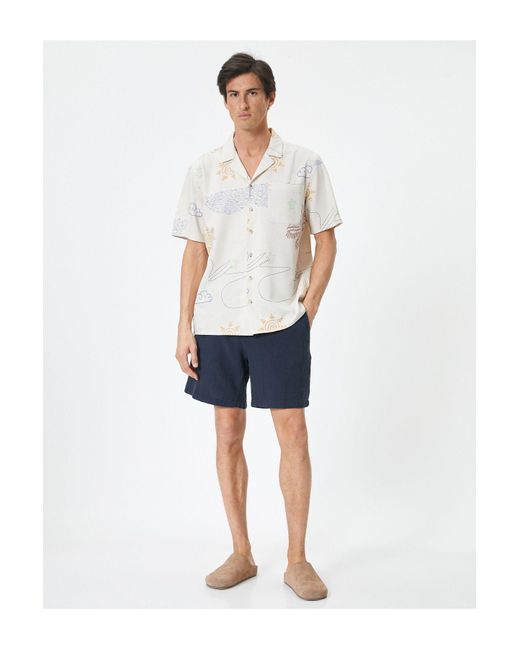 Koton Sommerhemd Mit Muster, Umlegekragen Und Taschendetail Aus Leinenmischung Für Herren in White für Herren
